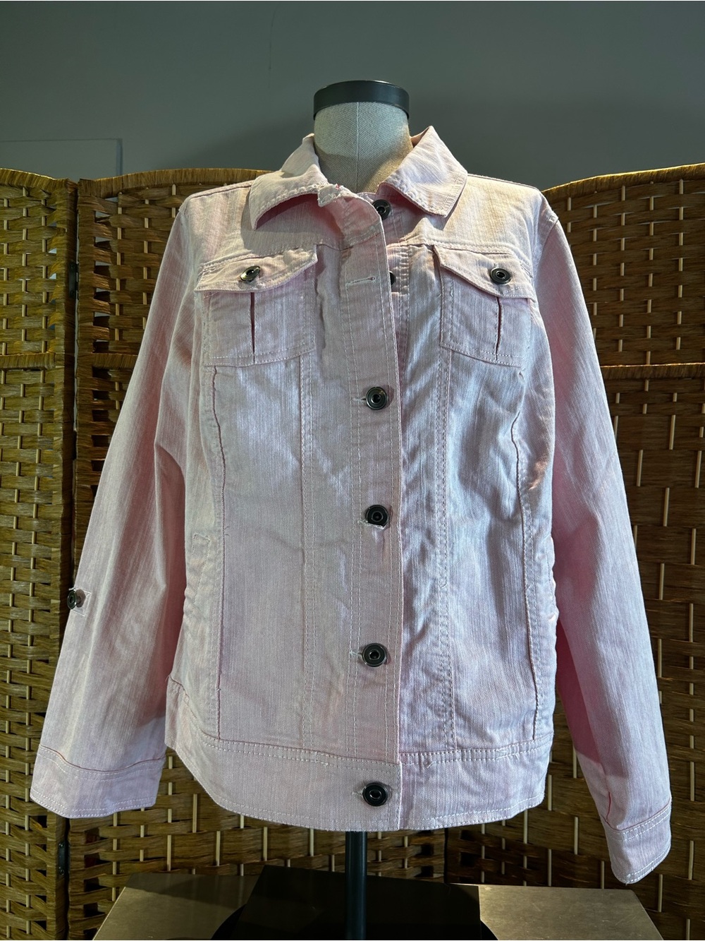Pink Stretch Denim Trucker Jacket Plus 14/16 Americana Coastal Cowgirl Roz & Ali
